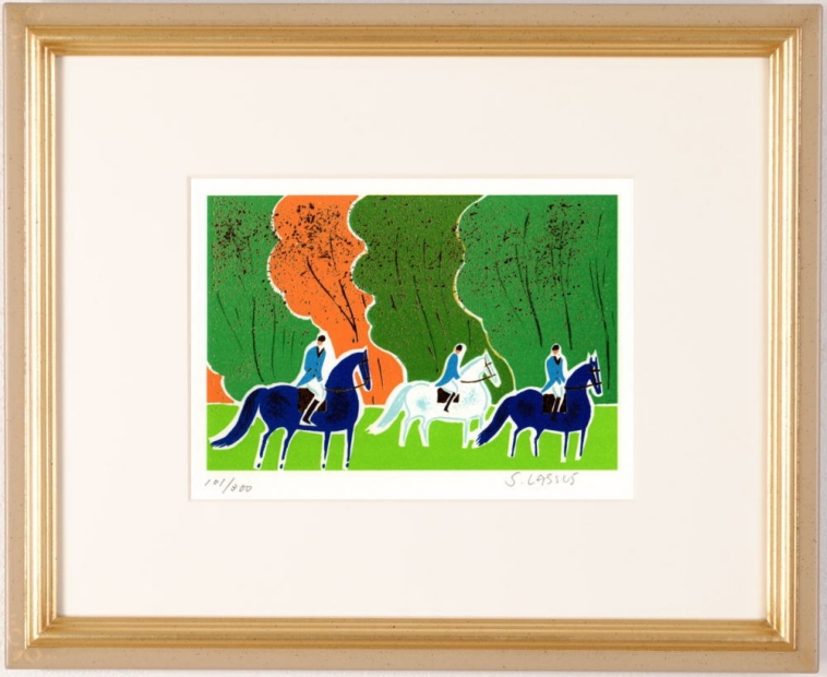 ◇ セルジュ・ラシス 『 森の中の乗馬 』 リトグラフ - 美術品