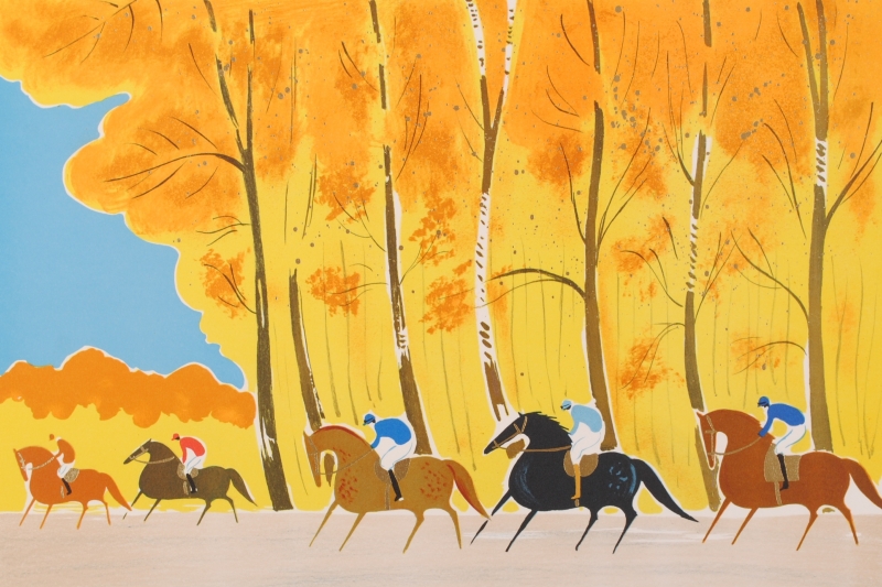 馬の絵をリトグラフの版画で制作したセルジュ・ラシスの馬の絵「秋の 