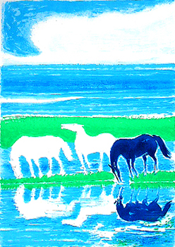 絵/アンドレ・ブラジリエがリトグラフの版画で制作した馬の絵を購入