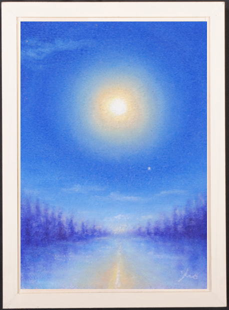 絵画のミクストメディアで藤田高明が描いた夜空の絵「月の光」を通販で販売