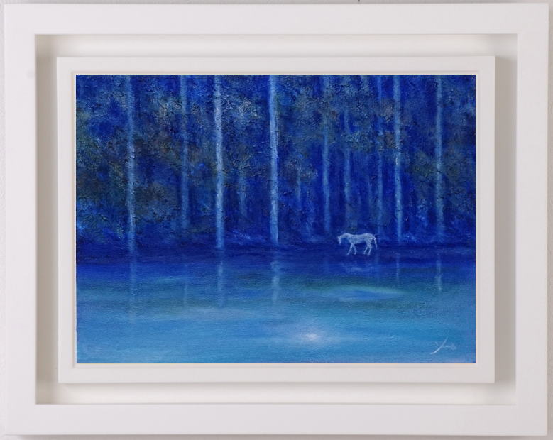 絵画のミクストメディアで藤田高明が描いた絵「白馬の森」を購入