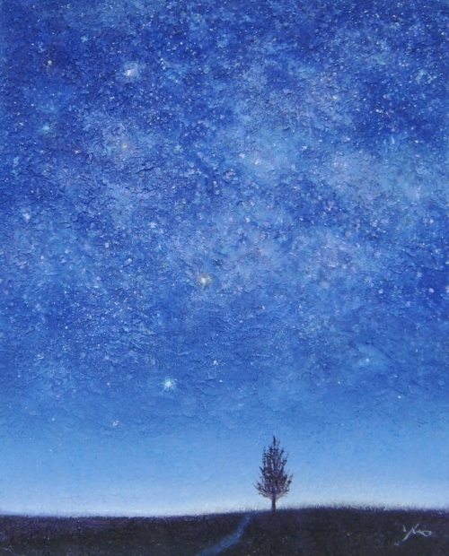 絵画のミクストメディアで藤田高明が描いた夜空の絵「星のささやき・２ 
