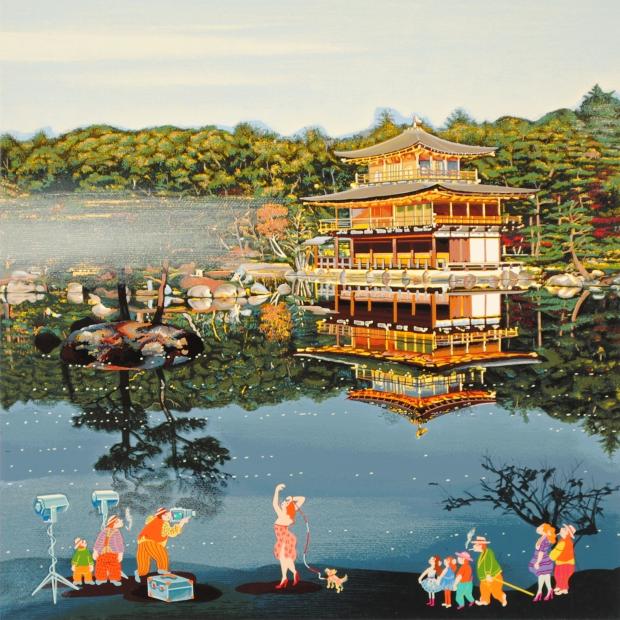 ヒロ・ヤマガタがシルクスクリーンの版画で制作した京都の絵「日本の 