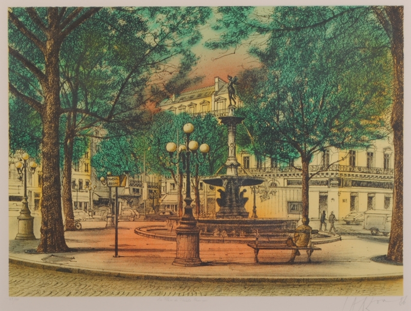 リトグラフの版画でジャン・カルズーが制作したフランスの風景画 