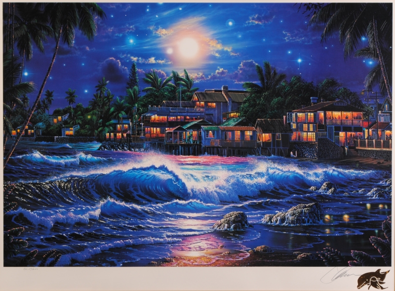 海の絵をミクストメディアの版画で制作したラッセンの海の絵 ラハイナスターライト ２