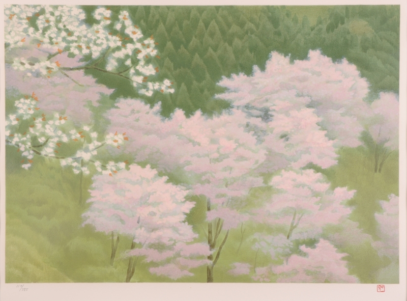 リトグラフの版画で東山魁夷が制作した和の桜の花の絵「吉野の春」をご購入