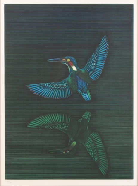 銅版画で加山又造が制作した鳥の絵の銅版画「翡翠」をご購入