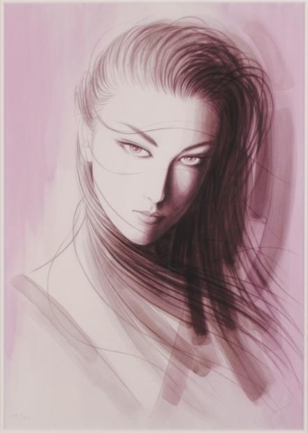 版画のジークレーで鶴田一郎が制作した美人画「愛の嵐」