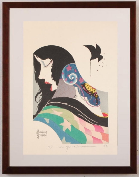 木版画で米倉斉加年が制作した女性の絵の木版画「黒い鳩」をご購入