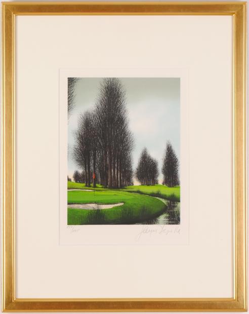 リトグラフの版画でジャック・デペルトが制作したゴルフ場の絵「水辺の
