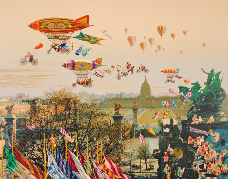 ヒロ・ヤマガタがシルクスクリーンの版画で制作したパリの絵「家路」を