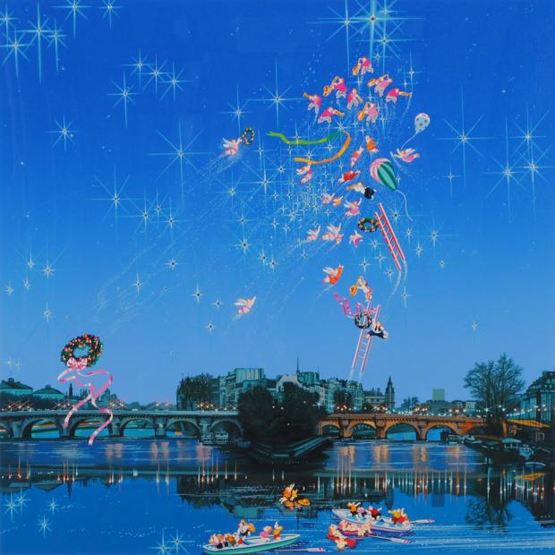 ヒロ・ヤマガタがシルクスクリーンの版画で制作したパリの絵「星影の