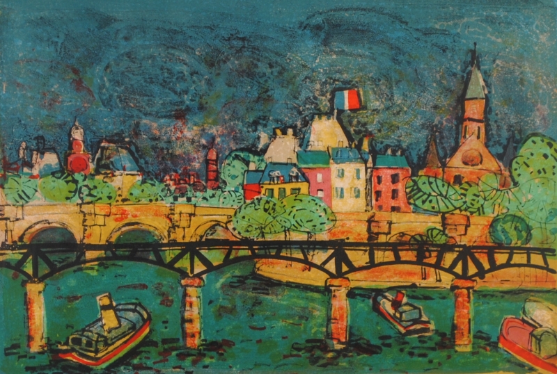 リトグラフの版画でポール・アイズピリが制作したパリの風景画「セーヌ