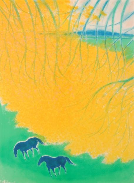アンドレ・ブラジリエがリトグラフの版画で制作した馬の絵「秋の草原