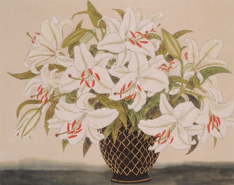 花の絵をジークレーの版画で制作した青木乃里子の花の絵「カサブランカ