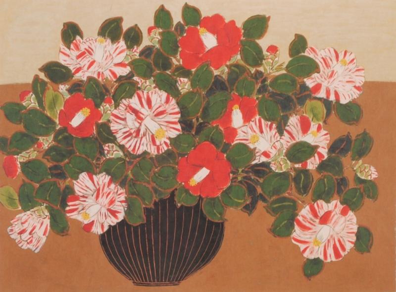 青木乃里子がジークレーの版画で制作した和の花の絵「椿」を通販で販売