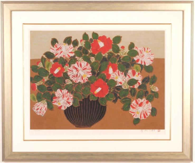 青木乃里子がジークレーの版画で制作した和の花の絵「椿」を通販で販売