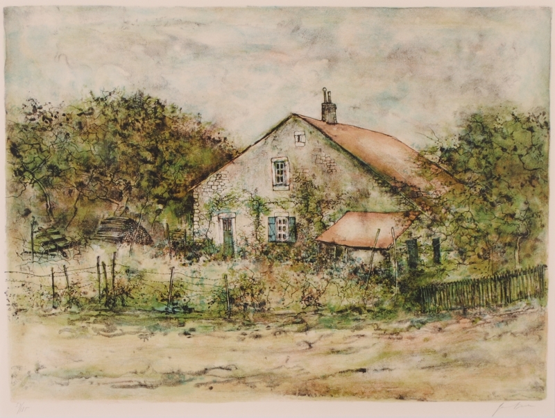 リトグラフの版画でベルナール・ガントナーが制作した絵「私の家の庭 