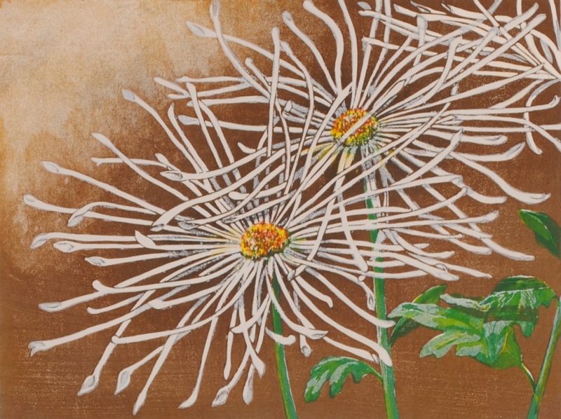 花の絵を木版画で制作したジュディ オングの和の花の絵 いとぎく をご購入