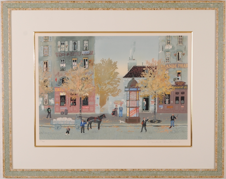 リトグラフの版画でミッシェル・ドラクロワが制作したパリの絵「街並木