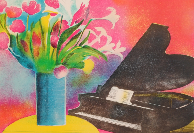 花の絵をリトグラフの版画で制作したポール・ギヤマンの花の絵「ピアノ