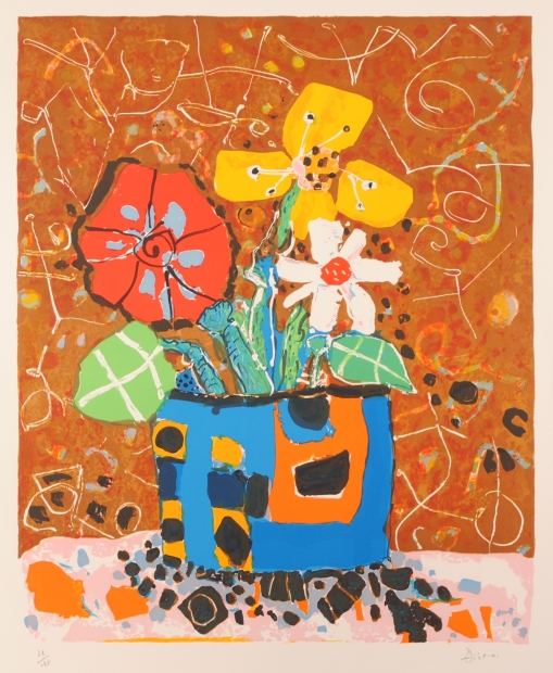 花の絵をリトグラフの版画で制作したポール・アイズピリの花の絵「茶色