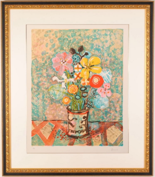花の絵をリトグラフの版画で制作したポール・アイズピリの花の絵「夢想 