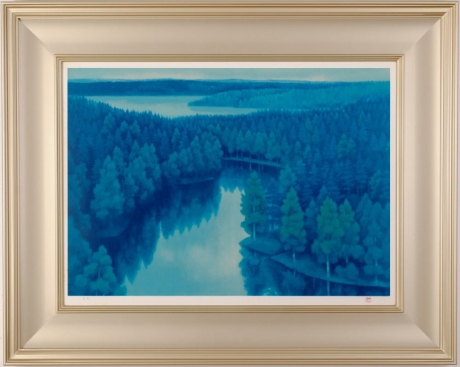 リトグラフの版画で東山魁夷が制作した和の絵の風景画「山湖遥か」をご購入