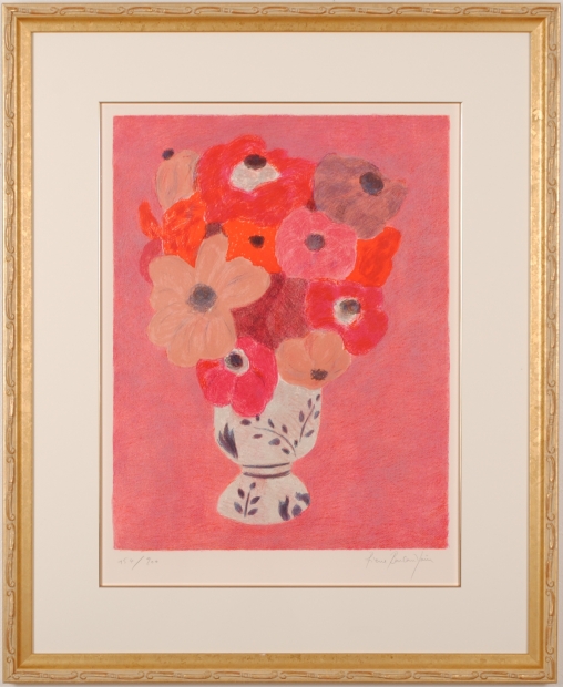花の絵画をリトグラフの版画で制作したピエール・ボンコンパンの花の絵「赤い花」を通販で販売
