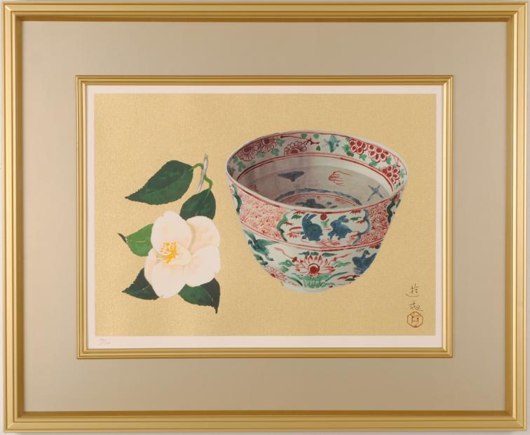 小倉遊亀がリトグラフの版画で制作した和の花の絵「赤絵と白椿」を通販