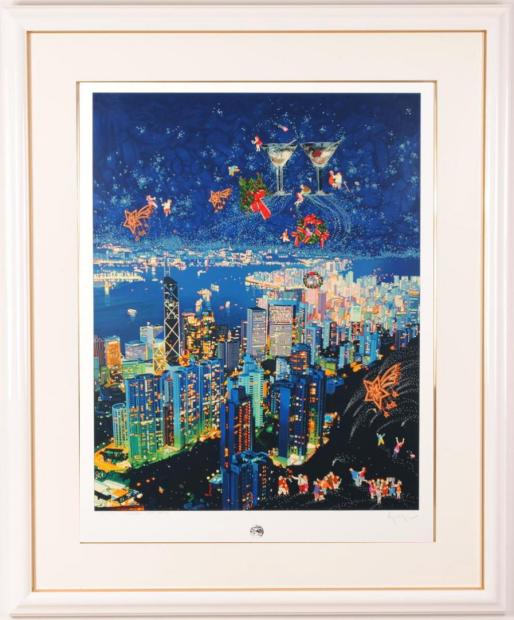 ヒロ・ヤマガタがシルクスクリーンの版画で制作した香港の絵「慕情」を