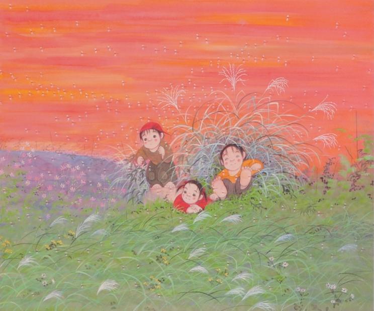 開田風童がジークレーの版画で制作した子供の絵「風の中で」を通販で販売