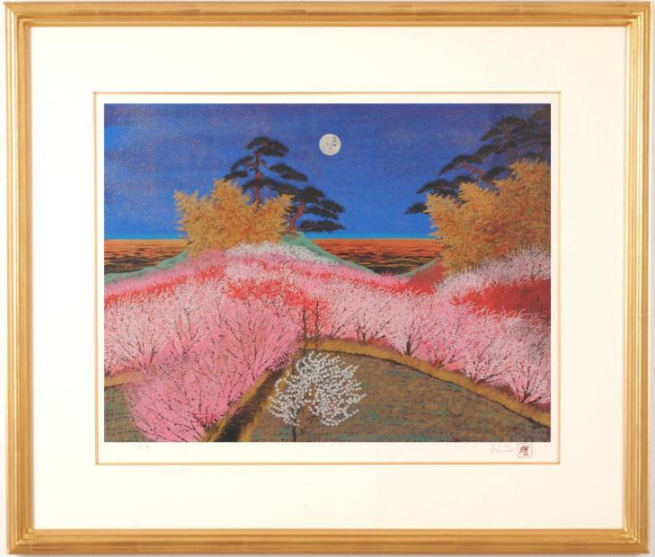 平松礼二がシルクスクリーンの版画で制作した和の花の絵「路・花のみち