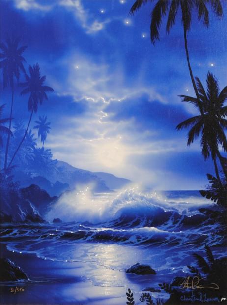 海の絵画をミクストメディアの版画で制作したクリスチャン・リース 