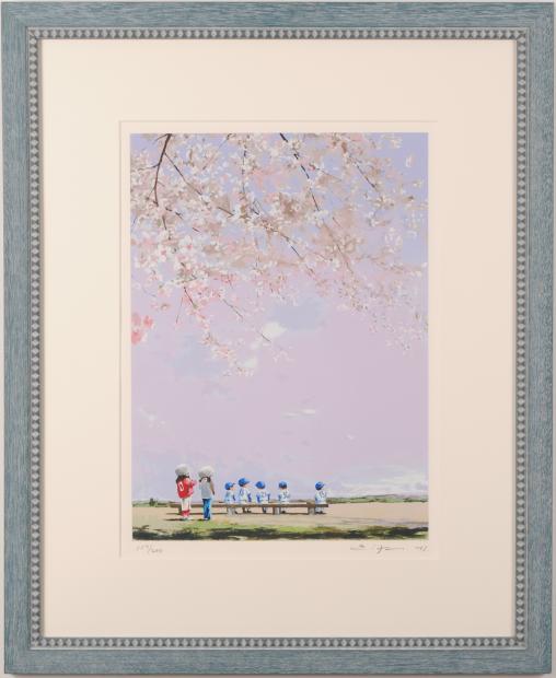 シルクスクリーンの版画で櫻井幸雄が制作した絵「出番のないベンチ