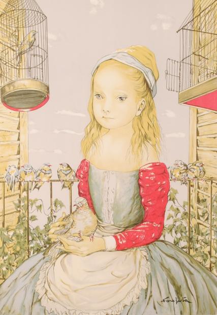 藤田嗣治(レオナール・フジタ)のリトグラフの版画「少女と鳩」をご購入