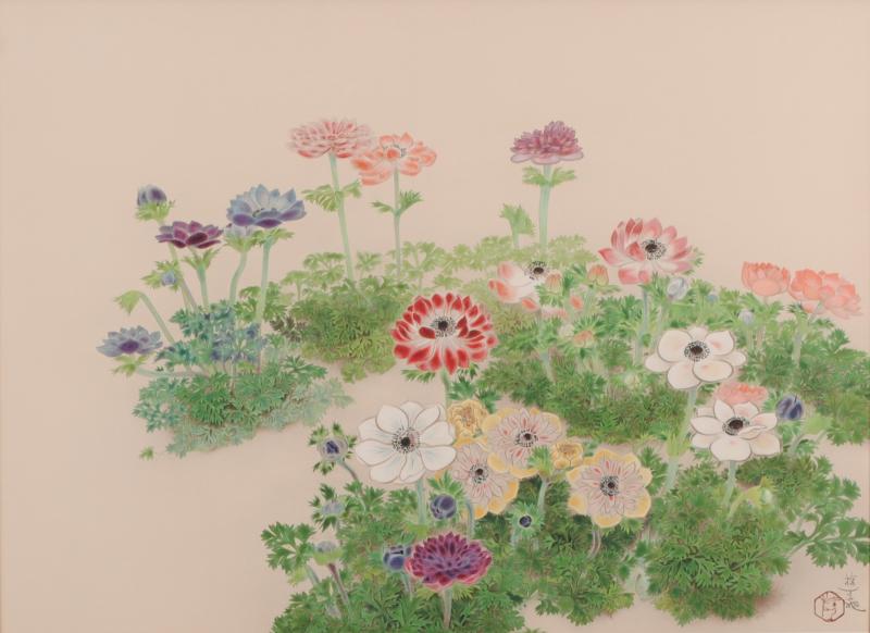 小倉遊亀がリトグラフの版画で制作した和の花の絵「アネモネ」を通販で販売