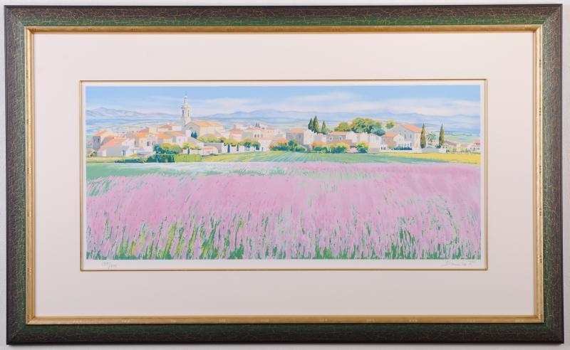 リトグラフの版画でダニーロ・フェルナンデスが制作した絵「ピンクの花畑」
