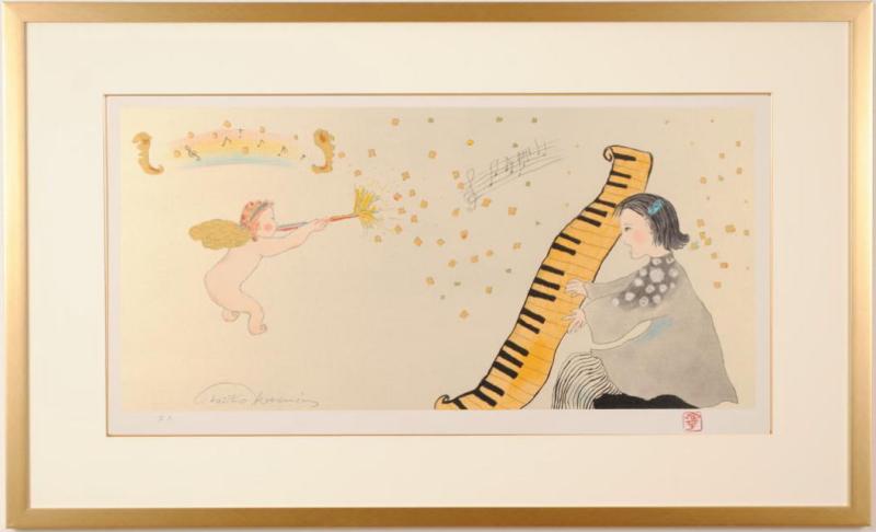フジ子・ヘミングがシルクスクリーンとリトグラフの版画で制作した絵「天使の訪れ」を通販で販売