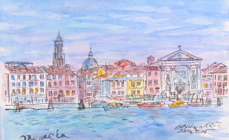絵画の水彩画で石井清が描いたイタリアの絵「ベネチアの午後」を購入
