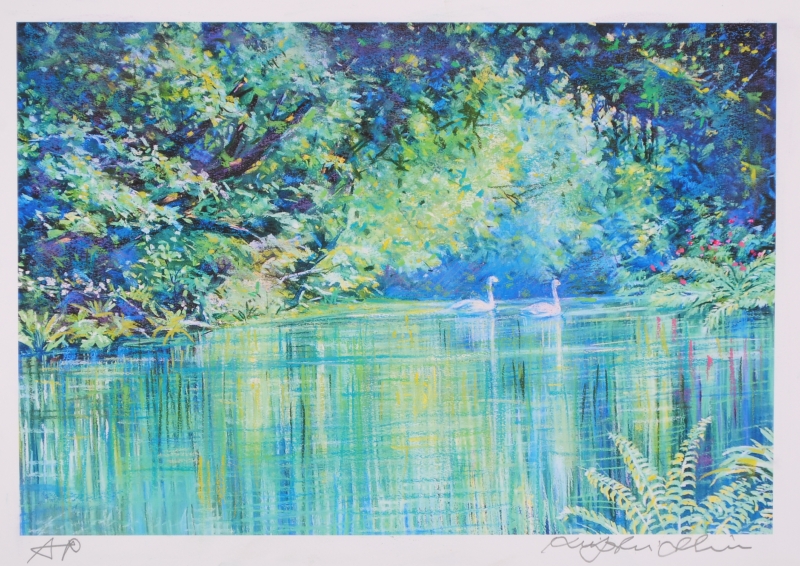 版画のジークレーで石井清が制作した北欧のフィンランドの絵「湖畔の朝・G」を通販で販売