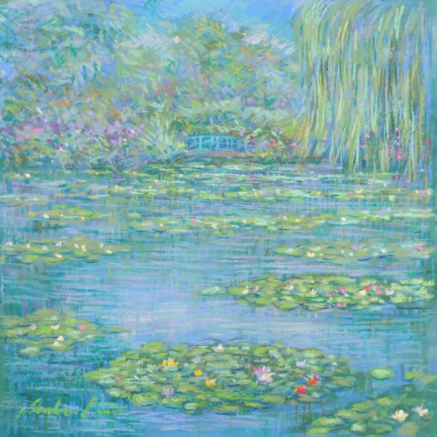 絵画のパステル画で石井清が描いた絵「モネの池の青い橋」を購入