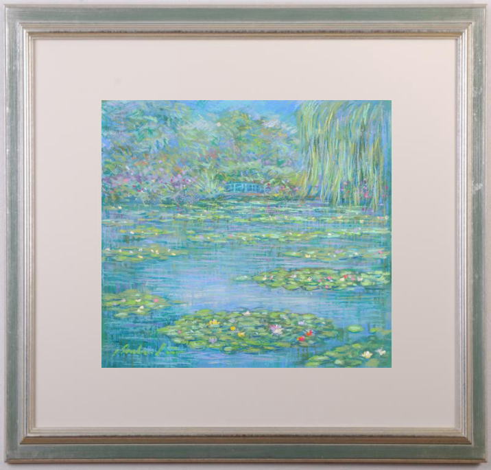 絵画のパステル画で石井清が描いた絵「モネの池の青い橋」を購入
