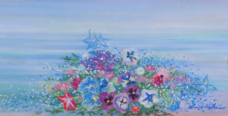 花の絵画をパステル画で描いた石井清の花の絵画「パンジー」を通販で販売