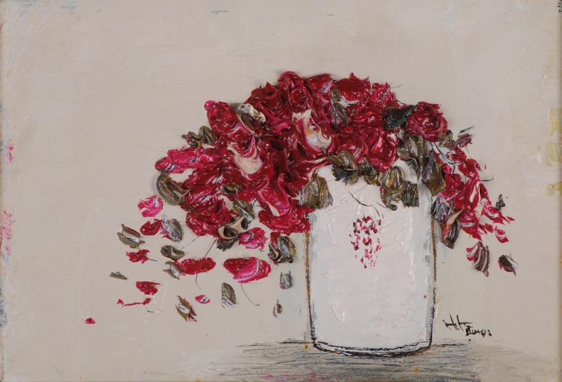 油絵の絵画で片山弘明が描いた素敵な花の油絵「つる薔薇」をご購入