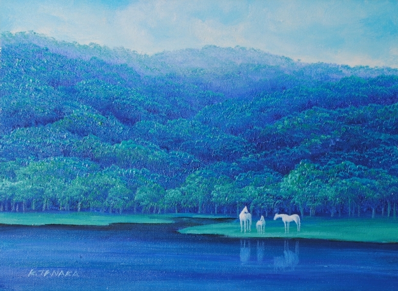 油絵の絵画で田中幸一が描いた馬の絵の油絵「深緑」を購入