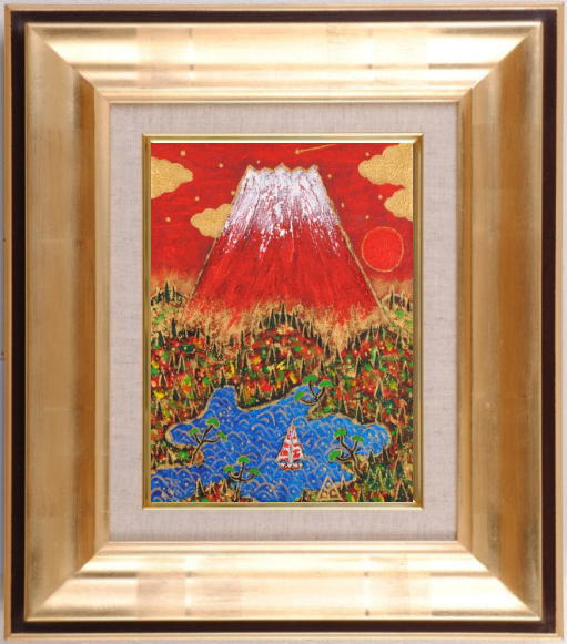 富士山の絵をミクストメディアの絵画で描いた琳屋の富士山の絵「紅富士」