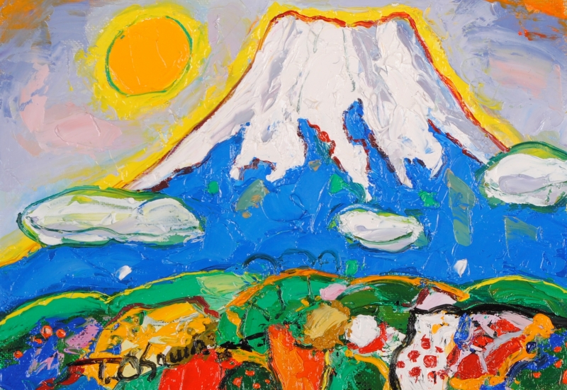 絵画 油絵 矢車草、富士山、ひまわり7作品 - 美術品