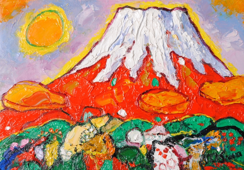 本物の 赤富士　大沢武士 絵画/タペストリ