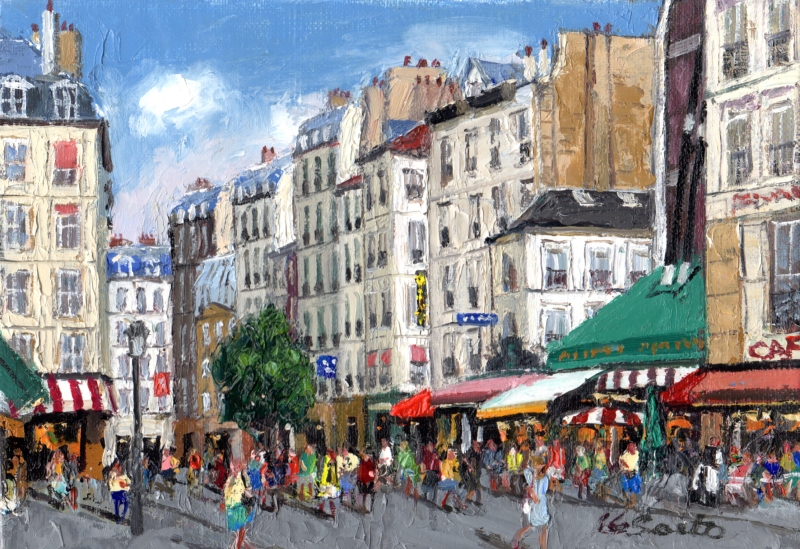 油絵の絵画で斉藤要が描いたパリの街角の油絵「リュードヴィシー